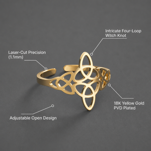 Bague de protection tendance JinSpark 'Mystic Knot' en acier inoxydable plaqué or 18 carats, motif nœud celtique de <span class=keywords><strong>sorcière</strong></span>, pour fiançailles et mariage - Product Image 2