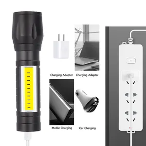 热卖迷你LED + COB充电变焦手电筒便携式USB充电手炬