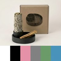 Ensemble brûleur d'aromathérapie en céramique noire nordique, kit de sauge et de Palo Santo, plateau de fumigation écologique, ornement parfumé pour chambre