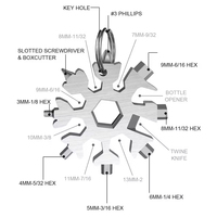 Outil multifonction 18-en-1 en acier inoxydable Snowflake, porte-clés léger, clé à molette, clé hexagonale, tournevis multifonction