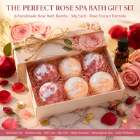 Set de 6 Bombas de Baño Efervescentes con Aroma a Rosas, Hechas a Mano, Botánicas, Hidratantes, Relajantes, Experiencia Aromática en el Baño, Marca Privada OEM
