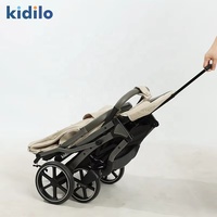 Poussette légère Kidilo pour bébé de 0 à 3 ans avec cadre en acier inoxydable et roues en PU 3D pliable pour les voyages kaki