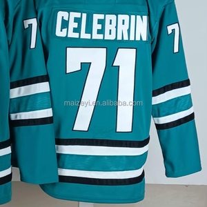 Maillot de hockey bleu turquoise San Jose Macklin Celebrini de qualité supérieure, cousu - Product Image 1