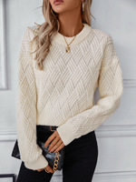 Pull-over col rond en maille torsadée de couleur unie pour femme, style classique « Old Money » – Meilleure vente