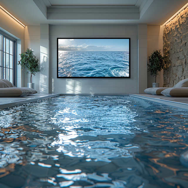 HAOCROWN Custom 4K 120Hz 3000 Nits Anti Glare Outdoor TV Waterproof 100 Inch Smart Television with Enclosure for Pool Patio