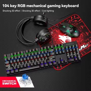 T-WOLF Tf700 Có Dây RGB <span class=keywords><strong>Backlit</strong></span> Esport Trò Chơi Cơ Khí 4in1 Bộ Bao Gồm Chuột Tai Nghe Mousepad Màu Xanh Lá Cây Thiết Bị Chuyển Mạch Cho Máy Tính Để Bàn Người Dùng - Product Image 6