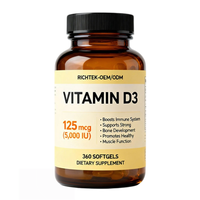Capsules de Vitamine D3 5000 UI et K2 en Gélules Molles de Qualité Alimentaire pour la Fonction Musculaire et le Soutien Immunitaire, Véganes et Saines, en Gros