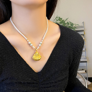 Gold Buddha Pendant Necklace Sand Gold Chinese Style Elegant Versatile Everyday Wear Unisex Fine Jewelry - Product Image 4