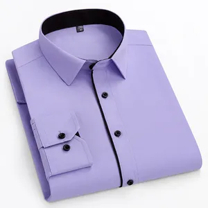Taglie forti 8XL cotone a maniche lunghe camicie da uomo Slim Fit formale tinta unita abiti da ufficio - Product Image 6
