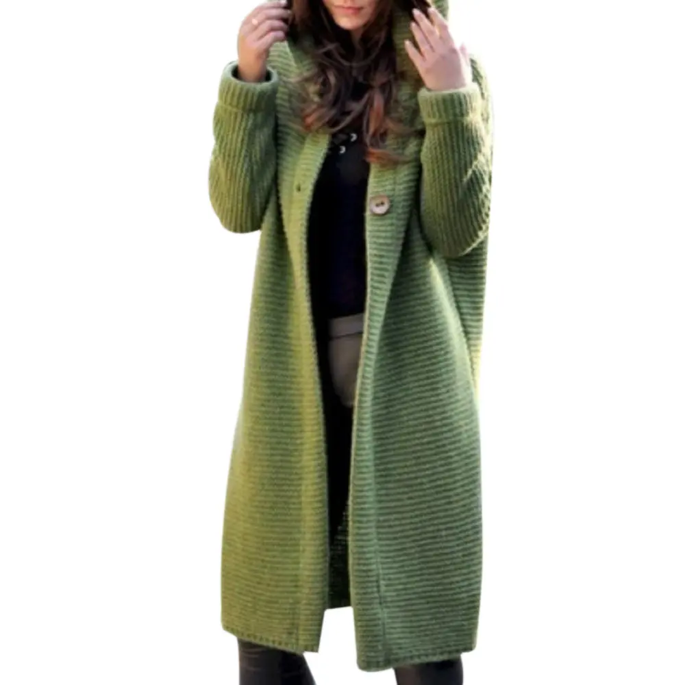New fashion fall autumn winter knitted hooded long coat ladies cardigan women's sweaters