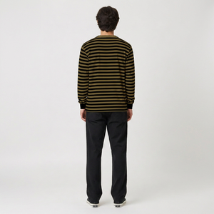 <b>Men's</b> <b>Striped</b> Long Sleeve <b>T</b>-<b>Shirt</b> Regular Fit Cotton Knitted Casual O-Neck Front Logo Design Custom Streetwear Long Sleeve <b>shirt</b> - Product Image 2