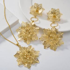 Luxury 14k <b>Gold</b> Plated Brass <b>Earring</b> and Necklace Bridal Jewelry <b>Set</b> for Wedding Party & Anniversary - Product Image 4