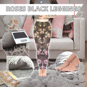 New Design Hot Sale <b>Roses</b> <b>Black</b> Print Buttery Soft Stretchy High Waist Seamed Breathable Casual Women's Ankle Length Leggings - Product Image 2