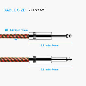 Cable de guitarra de bajo ruido, bajo perfil bajo, <span class=keywords><strong>20</strong></span> pies, 6,35mm - Product Image 2