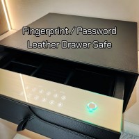Tiroir en cuir monocouche avec serrure à empreinte digitale et mot de passe, revêtement en cuir de qualité supérieure pour bijoux, objets de famille, maquillage, rangement de coiffeuse