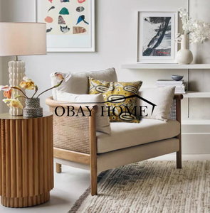 Chaise d'appoint moderne nouveau design populaire cadre en bois avec dossier en rotin naturel fauteuils pour le salon ou la fête de mariage - Product Image 3
