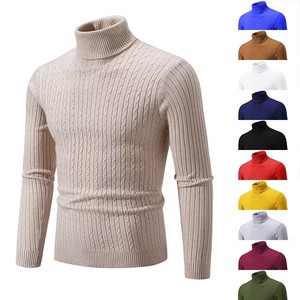 Suéter de cuello alto para hombre, tejido negro, manga larga, anti-bolitas, informal, de invierno, OEM ODM - Product Image 3