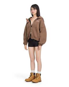 เสื้อฮู้ดซิปโลโก้รูปกระต่าย แจ็คเก็ตผ้าฟลีซซิปสองทาง พร้อมลายปักตัวอักษร Bad Rabbit และรายละเอียดแพทช์ขนปุย - Product Image 6