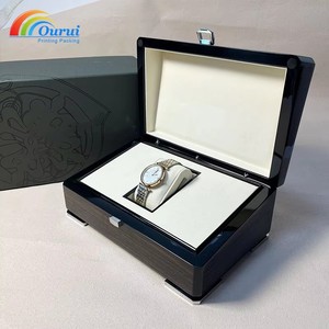 Luxury Wooden <b>Watch</b> Box Rectangle Shape Faux Suede Interior Protective Snap Closure Storage <b>Case</b> for Men's <b>Watches</b> - Product Image 5