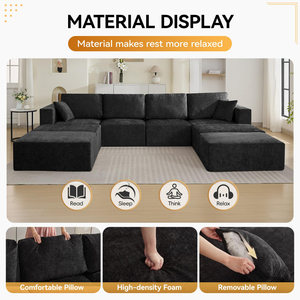 Sofá Cama Modular Extra Grande de 4 Plazas con Otomana, Sin Ensamblaje, Sofás de Pana con Chaise Longue - Product Image 4