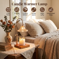 Lampe chauffe-cire en laiton à hauteur réglable, base carrée en bois, abat-jour en verre cannelé ambré, pour la maison
