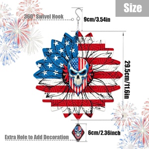 Tourniquet à vent 3D en acier inoxydable de 12 pouces, motif tournesol et drapeau américain, pour la Fête de l'Indépendance, ornement patriotique de jardin - Product Image 2