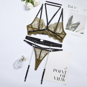 High Quality Lace Transparent Womens Underwear Chain Garter Erotic Sexy Lingerie Set - Product Image 4