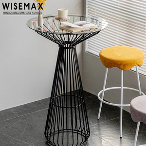 WISEMAX FURNITURE tavolo da pranzo rotondo dal Design semplice con struttura in metallo tavoli da Bar alti con piano in vetro per Bar ristorante Cafe Shop - Product Image 5