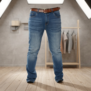 momo <b>Men's</b> Vintage Straight High Waist Ripped <b>Jeans</b> 100% Cotton Fleece Lining Winter OEM Service - Product Image 2