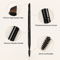 Pinceau à sourcils double embout et brosse à cils KB130 avec fibres de haute qualité de 0,07 mm, virole en aluminium épaissie et manche en bois de qualité supérieure