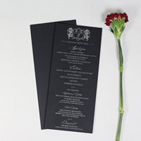 Fiesta de vacaciones Tarjetas de menú de cuero Programa personalizado Tarjeta de terciopelo Línea de tiempo Papel de estampado en caliente Menús de boda