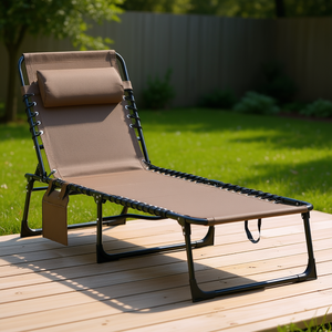 เก้าอี้พักผ่อนแบบพับได้ เก้าอี้นอนปรับเอนได้ เตียงพับสำหรับตั้งแคมป์ พนักพิงปรับได้ เฟอร์นิเจอร์กลางแจ้งสำหรับอาบแดดในสวน - Product Image 2