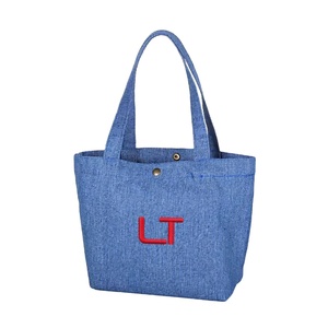 Bolso Tote de Mezclilla Retro Mini de Color Sólido con Logotipo Personalizado, Cierre de Botón a Presión, Bordado de Letras, para Uso Diario, Elegante y Reutilizable - Product Image 1