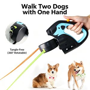 Cross-border explosive dog one-and-two automatic telescopic traction <b>rope</b> pet outdoor supplies multi-functional with <b>lights</b> walk - Product Image 4