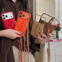 ZL005 Étui de téléphone en cuir de luxe avec porte-monnaie et chaîne, très populaire, pour iPhone 17 Pro Max 16 Plus, sac de téléphone multifonctionnel