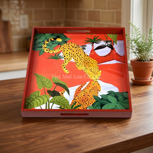 Modern Tiger Pattern Lacquer <b>Tray</b> Handmade Flexible Design Decorative Serving Food Table Display Home Decoration Vietnam - Product Image 3
