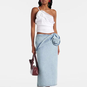 2025 nuevo vestido Midi vaquero informal para mujer Y2K Primavera Verano desgastado aspecto lavado flores tridimensionales naturales para otoño - Product Image 1