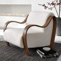 Vintage Mittelalterlicher Stil Langlebiger Ergonomischer Akzentstuhl Holzdesign Wabi-Sabi Lammfell Freizeitsessel für Wohnzimmer Zuhause Hotel
