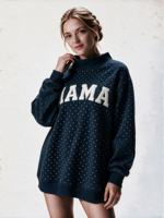 Sweat-shirt à col montant pour femme à pois, longueur allongée, avec logo brodé et patch personnalisé sur mesure