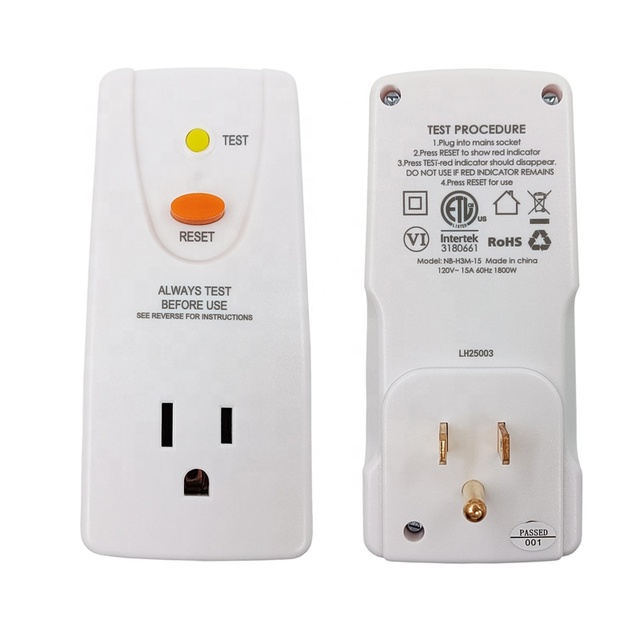3 Prongs Plug-in Ground Fault Circuit Interrupter NEMA 5-15 GFCI Safety Adapter Plug