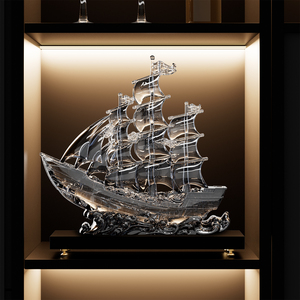 Ornement Voilier en Cristal, Sculpture de Bateau de Luxe Léger, Base Ondulée, pour Salon, Bureau, Cadeau de Pendaison de Crémaillère - Product Image 1