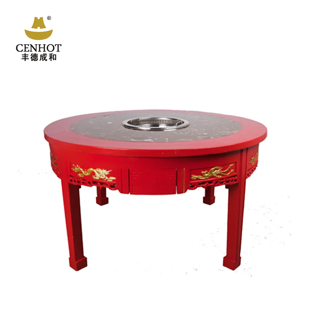 BBQ Bàn nướng cho nhà hàng đồ nội thất phong cách lẩu và Hàn Quốc cenhot Trung Quốc thùng carton cổ Bàn Ăn Tròn bằng gỗ