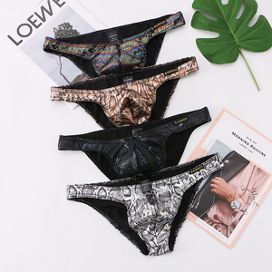 All'ingrosso lucido lavorato a maglia a vita bassa oro argento nero colorato Bodybuilding mostra biancheria intima da uomo con Logo in vita slip ad asciugatura rapida - Product Image 6