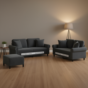 Set Divano in Velluto Grigio Scuro 100% Poliestere Arredamento Soggiorno Design Contemporaneo Moderno - Product Image 2