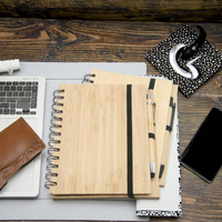 Carnet de notes écologique 13x18 cm avec couverture en bambou et pulpe de bois, spirale, avec stylo, coffret cadeau, style bureau professionnel, papeterie pour étudiants