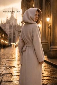 PRETTY STEPS <span class=keywords><strong>Manteau</strong></span> <span class=keywords><strong>long</strong></span> beige en laine tissée respirante pour <span class=keywords><strong>femme</strong></span>, avec ceinture, col châle, vêtement d'extérieur d'hiver à <span class=keywords><strong>capuche</strong></span>, style décontracté - Product Image 5