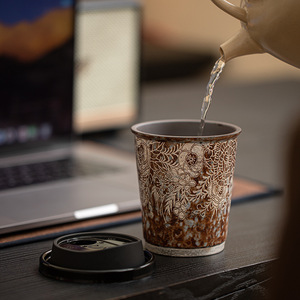 แก้วกาแฟ/น้ำ/โคล่า ยูบิน รุ่นโอลด์ร็อค ลายดอกไม้เคลือบเงิน บนเซรามิก  เป็นมิตรกับสิ่งแวดล้อม พกพาสะดวก ฝาปิดแบบพลิก สไตล์เรโทร สำหรับใช้ในบ้านและออฟฟิศ - Product Image 3