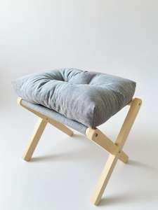 Tabouret pliant repose-pieds avec bois X jambes coussin en mousse épaisse maquillage vanité tabouret <span class=keywords><strong>chaise</strong></span> petit rembourré pour chambre salon - Product Image 2