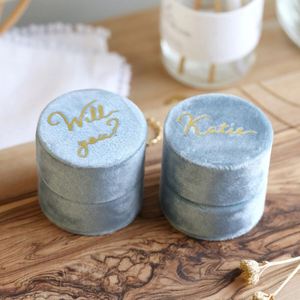 Jewelry Packaging in Blue Valentine's Day Wedding Ring <b>Velvet</b> <b>Box</b> - Product Image 2