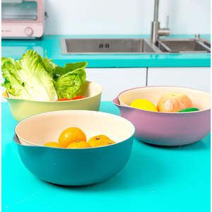 Double Layer Drain Basket <b>Plastic</b> <b>Kitchen</b> Vegetable Washing Basin Round BPA Free Multi Functional Fruit Drainer - Product Image 3